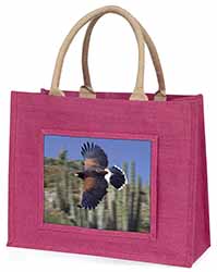 Flying Harris Hawk Bird of Prey Large Pink Jute Shopping Bag