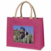 Flying Harris Hawk Bird of Prey Large Pink Jute Shopping Bag