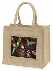 Lovebirds, Pretty Love Birds Natural/Beige Jute Large Shopping Bag