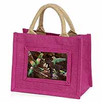 Lovebirds, Pretty Love Birds Little Girls Small Pink Jute Shopping Bag