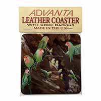 Lovebirds, Pretty Love Birds Single Leather Photo Coaster
