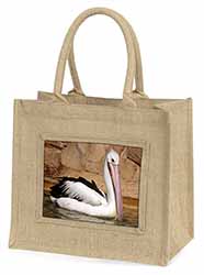 Pelican Print Large Natural Jute Shopping Bag Christmas Gift Idea