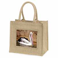 Pelican Print Large Natural Jute Shopping Bag Christmas Gift Idea