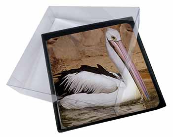 4x Pelican Print Picture Table Coasters Set in Gift Box
