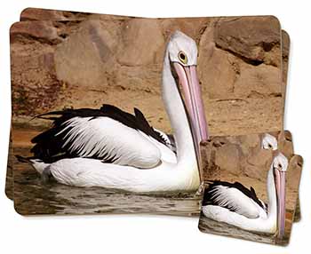 Pelican Print Twin 2x Placemats+2x Coasters Set in Gift Box