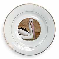 Pelican Print Gold Rim Plate in Gift Box Christmas Present