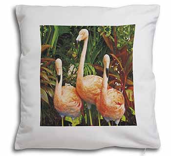 Pink Flamingo Print Soft White Velvet Feel Scatter Cushion