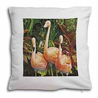 Pink Flamingo Print Soft White Velvet Feel Scatter Cushion