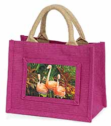 Pink Flamingo Print Little Girls Small Pink Jute Shopping Bag