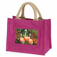 Pink Flamingo Print Little Girls Small Pink Jute Shopping Bag