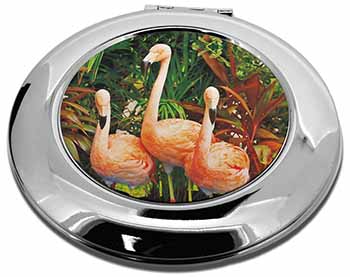 Pink Flamingo Print Make-Up Round Compact Mirror