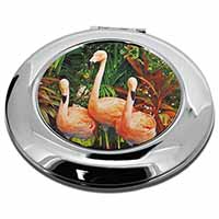 Pink Flamingo Print Make-Up Round Compact Mirror