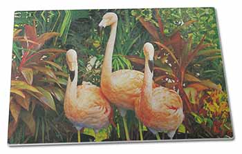 Large Glass Cutting Chopping Board Pink Flamingo Print