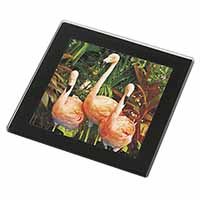 Pink Flamingo Print Black Rim High Quality Glass Coaster