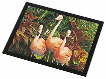 Pink Flamingo Print Black Rim High Quality Glass Placemat