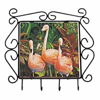 Pink Flamingo Print Wrought Iron Key Holder Hooks