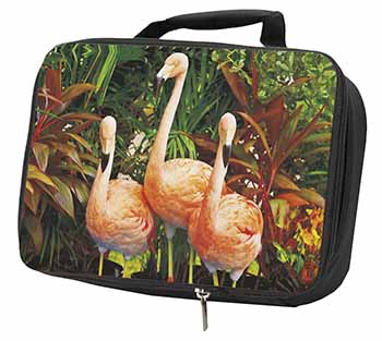Pink Flamingo Print Black Insulated School Lunch Box/Picnic Bag