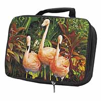 Pink Flamingo Print Black Insulated School Lunch Box/Picnic Bag