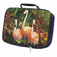 Pink Flamingo Print Navy Insulated School Lunch Box/Picnic Bag