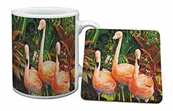 Pink Flamingo Print Mug and Coaster Set