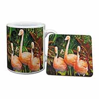 Pink Flamingo Print Mug and Coaster Set