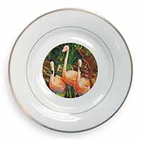 Pink Flamingo Print Gold Rim Plate Printed Full Colour in Gift Box