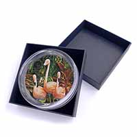 Pink Flamingo Print Glass Paperweight in Gift Box