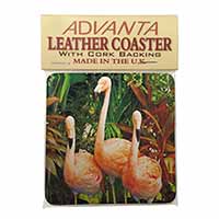 Pink Flamingo Print Single Leather Photo Coaster