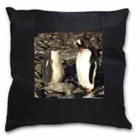 Penguins on Pebbles Black Satin Feel Scatter Cushion
