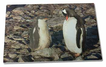 Large Glass Cutting Chopping Board Penguins on Pebbles