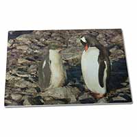 Large Glass Cutting Chopping Board Penguins on Pebbles