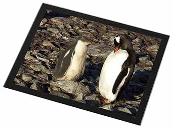 Penguins on Pebbles Black Rim High Quality Glass Placemat