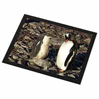 Penguins on Pebbles Black Rim High Quality Glass Placemat