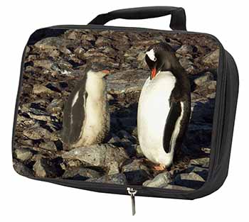 Penguins on Pebbles Black Insulated School Lunch Box/Picnic Bag