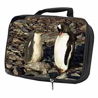 Penguins on Pebbles Black Insulated School Lunch Box/Picnic Bag