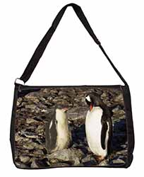 Penguins on Pebbles Large Black Laptop Shoulder Bag School/College