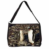 Penguins on Pebbles Large Black Laptop Shoulder Bag School/College