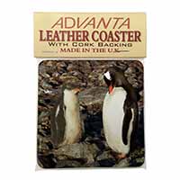 Penguins on Pebbles Single Leather Photo Coaster