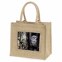 Stunning Owl in Tree Natural/Beige Jute Large Shopping Bag