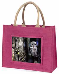 Stunning Owl in Tree Large Pink Jute Shopping Bag