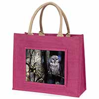 Stunning Owl in Tree Large Pink Jute Shopping Bag