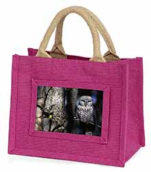 Stunning Owl in Tree Little Girls Small Pink Jute Shopping Bag