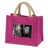Stunning Owl in Tree Little Girls Small Pink Jute Shopping Bag