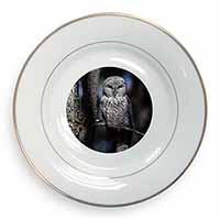 Stunning Owl in Tree Gold Rim Plate Printed Full Colour in Gift Box