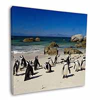 Beach Penguins Square Canvas 12"x12" Wall Art Picture Print