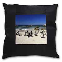 Beach Penguins Black Satin Feel Scatter Cushion