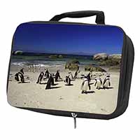 Beach Penguins Black Insulated School Lunch Box/Picnic Bag