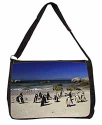 Beach Penguins Large Black Laptop Shoulder Bag School/College