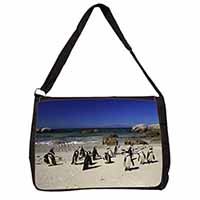 Beach Penguins Large Black Laptop Shoulder Bag School/College