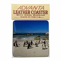 Beach Penguins Single Leather Photo Coaster